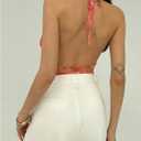 GORGLITTER Women's Floral Halter Top Y2k Mesh Ruffle Tie Backless Sleeveless Going Out Crop Tops (M)