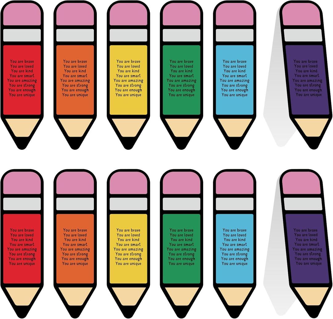 Skyygemm 48 Pcs End of Year Student Gifts Bulk Inspirational Rainbow Bookmarks 5.5'' Positive Affirmation Pencil-Shaped Bookmarks Motivational Page Markers for Teacher Graduation Reading Lovers