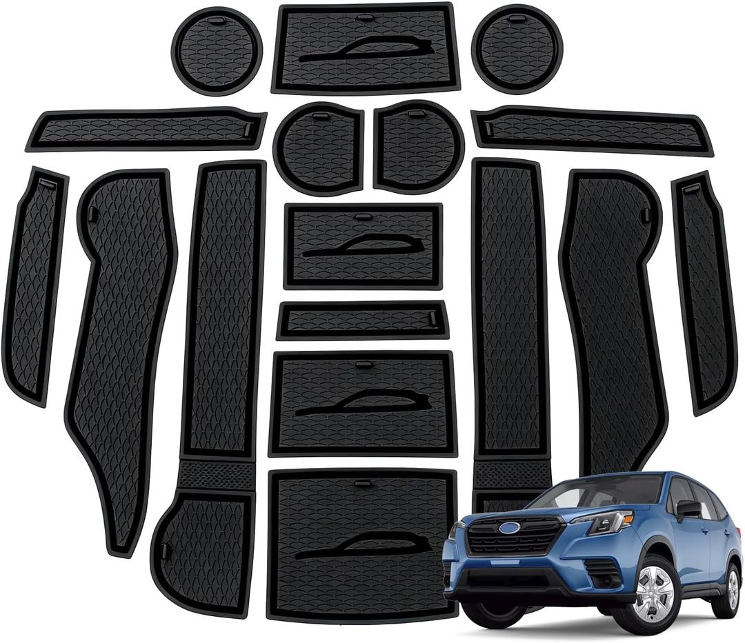 Cup Holder Mats for 2025-2026 Subaru Forester,17Pcs Soft Silicone Non-Slip Coaster Door Slot Insert Liners for 2025 2026 Car Interior Accessories Black