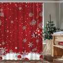 Christmas Shower Curtain, Red Merry Xmas Glitter Sparkle Bokeh Snowflake Winter New Year Holiday Bathroom Curtain Waterproof Fabric Machine Washable with Hooks, 72" Wx72 L