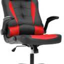 BestOffice PC Gaming Chair Ergonomic Office Chair Desk Chair with Lumbar Support Flip Up Arms Headrest PU Leather Executive High Back Computer Chair for Adults Women Men (Red)