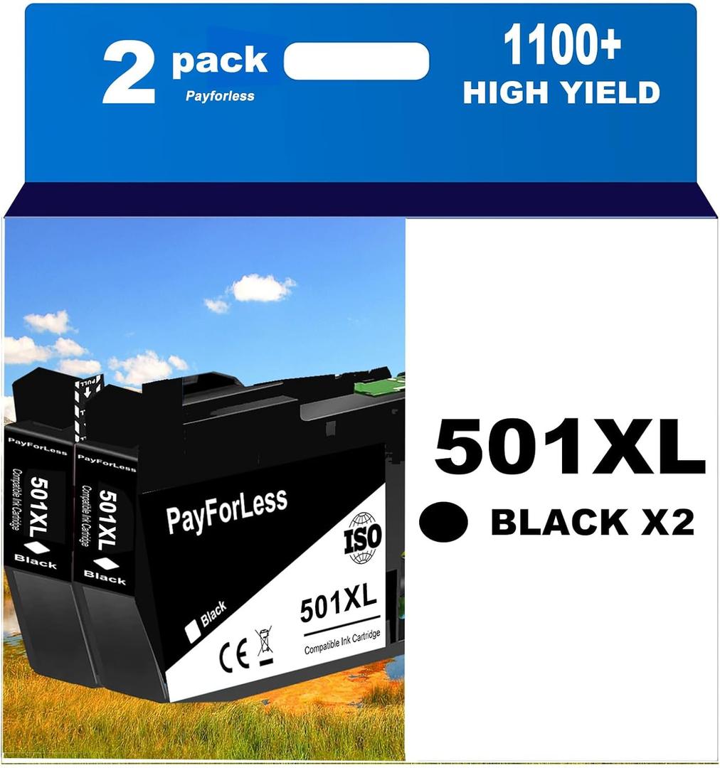 LC501XL LC501 Ink Cartridges for Brother LC501 Ink Cartridges 501 501XL for Brother MFC-J1260DW MFC-J1360DW MFC-J1410DW Printer 2 Pack (2 Black)