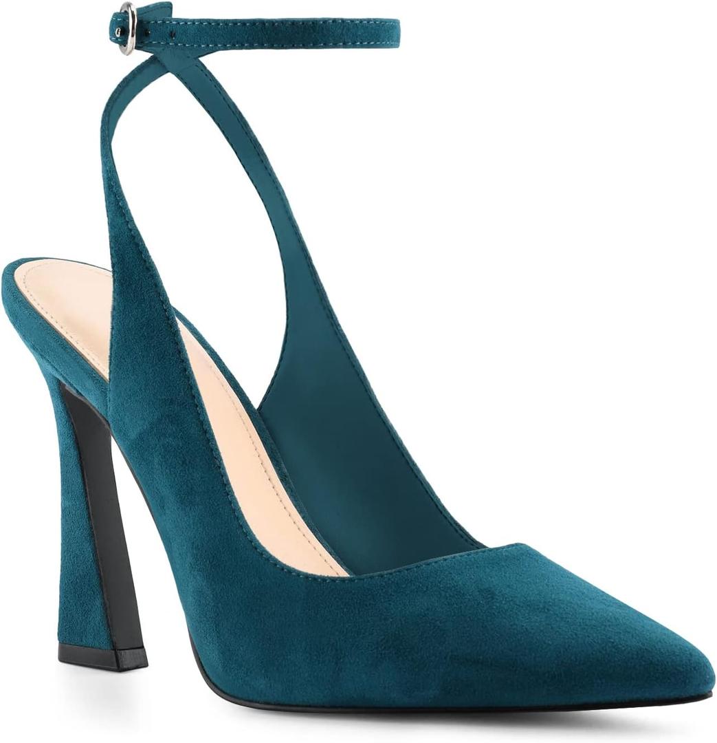 Womens Closed Toe Ankle Strap Heels Pointed Toe Pumps Shoes Slingback High Heel Wedding Dress Shoes (6, Peacock)