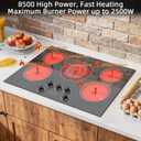 Karinear Electric Cooktop 30 Inch, 5 Burner Radiant Cooktop with Knob & Touch Control, 8500W 240V Built-in Stove Top, 9 Power Levels, Timer, Child Lock, Pause, Residual Heat Indicator (Black Knob)