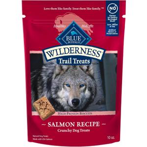 Blue Buffalo Wilderness Trail Treats High Protein Grain Free Dog Biscuits Crunchy Dog Treats, Salmon Recipe, 10-oz Bag