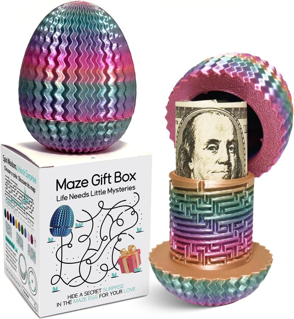 2026 Mystery Egg Maze Puzzle Box: 4 Unique Mazes Money Holder with Hidden Compartment, Brain Teaser Game for Cash & Gifts, Reusable Surprise Container for Easter Birthday Christmas Party