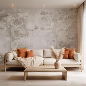 AFZEVEB-Neutral Forest Peel and Stick Wallpaper Jungle Landscape Mural