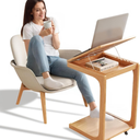 Wooden C-Shaped End Table,Couch Table with Adjustable Desktop,Small Rolling Side Table with 2 Lockable Wheels,Small End Table for Couch, Living Room,Bedroom (Natural)