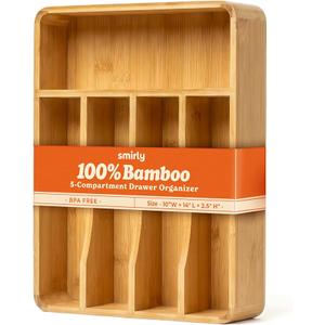SMIRLY Silverware Drawer Organizer – Bamboo Kitchen Drawer Organizer, Adjustable Utensil Holder and Cutlery Tray, Drawer Dividers for Flatware and Kitchen Utensils