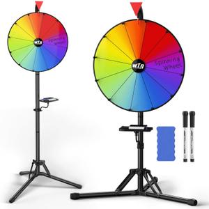 16 Inch Prize Wheel - Spinning Wheel with Folding Tripod, Height Adjustable Wheel Spinner, 12 Color Slots Raffle Wheel with 2 Dry Erase Markers & Eraser for Carnival, Fortune Spinning Game