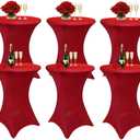 Albassa 6 Pack Cocktail Table Covers 32"x43" Spandex Stretch Highboy Top Tablecloth Fitted Round Table Cloths for Bar Wedding Cocktail Party Banquet Tables (6, Red, 32"x 43")