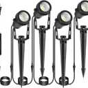 Outdoor Landscape Lighting, 4 Pack LED Outdoor Spot Lights with Transformers, 12V Warm White Low Voltage Landscape Lights IP65 Waterproof Plug in Spotlight for Yard House Pathway Tree Pools