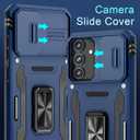 2 x DEERLAMN Case for Samsung Galaxy S25 FE 6.7-Inch with Slide Camera Cover+Screen Protector(1 Pack), Rotated Ring Kickstand Military Grade Shockproof Protective Cover-Navy Blue