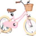 Petimini Girls Bike with Basket for 2-12 Years Old Kids, 12 14 16 18 20 Inch Bicycle with Bell Training Wheels, Multiple Colors (Pink)