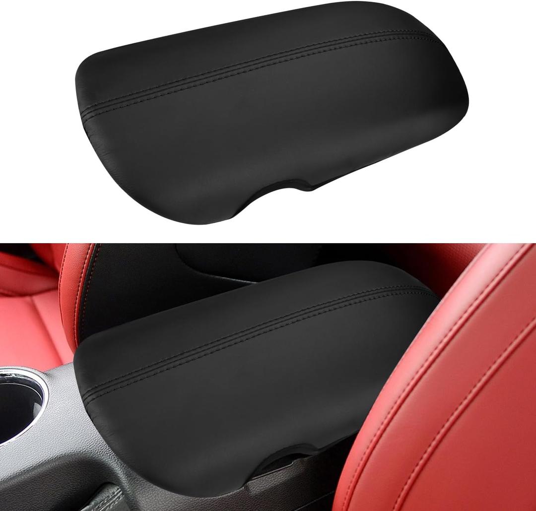 INTGET Car Center Console Cover for Ford Mustang Accessories 2015-2024 2025 2016 2017 2018 2019 2020 2021 2022 2023 Ecoboost/GT Armrest Arm Rest Box Lid Middle Seat Cover (Black Stitches, 2015-2024)