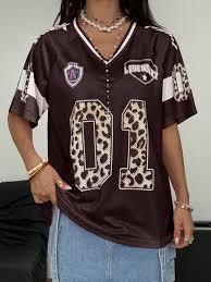 SOLY HUX Women's Y2k Leopard Number Graphic Oversized Tops Football Jersey Shirts Streetwear XS