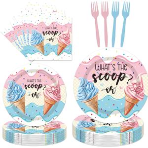 96PCS Whats The Scoop Plates and Napkins Party Supplies Whats The Scoop Gender Reveal Decorations Ice Cream Gender Reveal Party Decorations Disposable Paper Tableware Set Serves 24 Guests