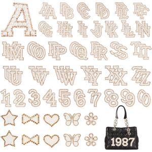 108Pcs Self Adhesive Pearl Letter Patches (A-Z),Number Patch 0-9,Glitter Pearl Letter Patches Rhinestone Applique for DIY Clothes, Bags, Shoes Golden