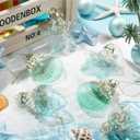 Leinuosen 6 Pcs Coastal Christmas Tree Ornaments Nautical Beach Ocean Blue and Silver Christmas Ornaments Tree Decorations Glass Starfish Conchs Seashell Sea Hanging Decorations for Xmas Party Decor