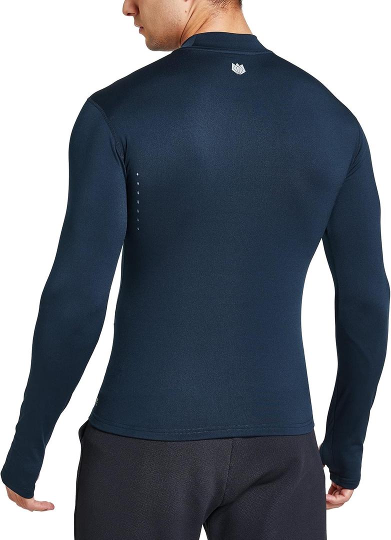 FitsT4 Sports Men's Thermal Shirt Fleece Lined Mock Neck Base Layer Tops (Medium, Navy)