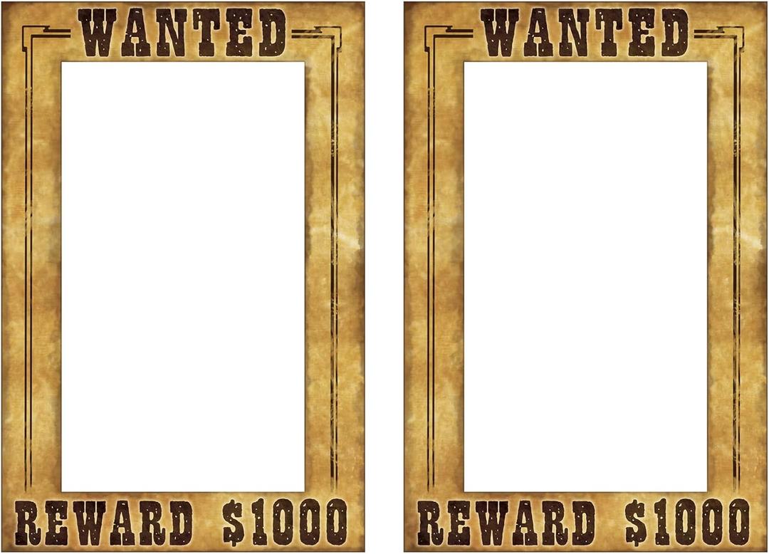 Beistle 2-Piece Western Wanted Photo Booth Selfie Frames, Wild West Cowboy Western Photo Op Props, Saloon Themed Party Supplies, 23.5" x 15.25"