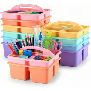 Threehoney 12 Pack Classroom Caddy 3 Compartment with Handle, Macaron