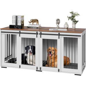 VEVOR 72"Dog Crate Furniture for 2 Dogs,Double Dog Crate Furniture with Double Sliding Doors,Large Dog Crate TV Stand with Removable Tray,Steel Frame Double Dog Crate for Small,Medium,Large Dogs White (71")