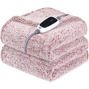 SEALY Electric Blanket Heated Throw 50"x60" Soft Double Sherpa Super Cozy with 6 Fast Heating Levels & 2-10 Hours Auto-Off, Over-Heat Protection, Machine Washable, Rust Red, Throw Size 50" x 60"