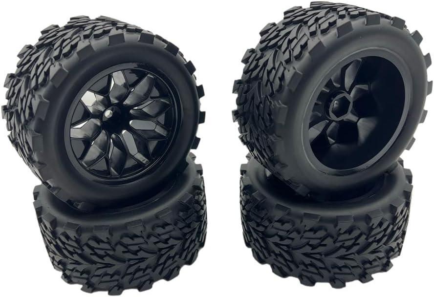12mm Hex RC Wheels and Tires 1/10 Scale RC Truck Tires and Wheels for Traxxas Rustler Stampede 2wd 4x4 vxl Hoss E-Revo Redcat Volcano EPX RIAARIO AMORIL, Preglued