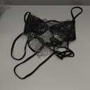 MakeMeChic Women's Glitter Sequin Fishnet Halter Tops Y2K Criss Cross Tie Back Crop Party Club Festival Rave Top Black X-Small