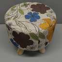 Asense Small Round Ottoman Foot Rest Stool Linen Padded Seat Footstool Ottoman with Anti-Slip Wooden Legs (Flower,Linen)