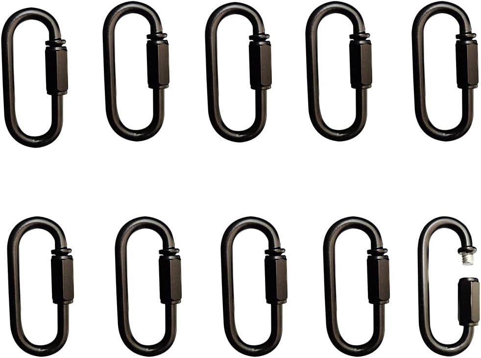 10- Pack Heavy Duty D Shape Chain Locking M4 4MM Chain Quick Link Connector (Black)