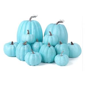 Vensovo 12 Pcs Assorted Blue Plastic Pumpkins for Decorating - Artificial Foam Pumpkins for Fall Decor, Thanksgiving, Halloween, Wedding & Party, DIY Craft Fake Pumpkin for Table Centerpiece