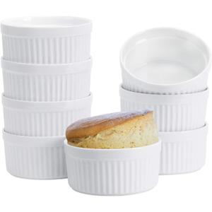 Ramekins 8 OZ Set of 8, Souffle Dishes Ramekins Oven Safe for Creme Brulee, Custard, Lava Cakes, Pudding, Flan, Mini Desserts, Small Baking Dishes Ramekin Bowls