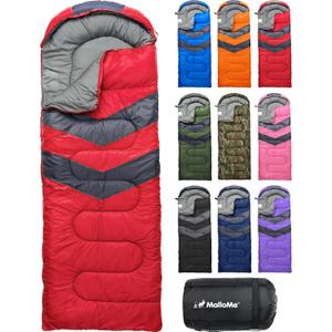 MalloMe Sleeping Bags for Adults Cold Weather & Warm - Backpacking Camping Sleeping Bag for Kids 10-12, Girls, Boys - Lightweight Compact Camping Essentials Gear Accessories Hiking Sleep Must Haves, Ruby Red
