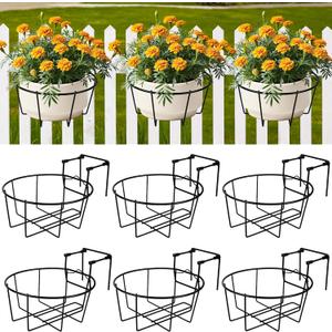 Adjustable Hanging Railing Planter, 6 Pack Fit 1.5 to 4.5 Inches Railing, Weather-Resistant Metal Balcony Rail Planters, Work for Outdoor Fence Deck Garden Patio Halloween Christmas Decor