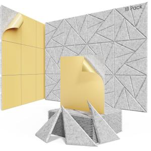 18 Pack Acoustic Panels with Self-Adhesive, 12"X 12"X 0.4"Sound Proof Foam Panels, Sound Panels High Density, Soundproof Wall Panels for Home Studio Office Sliver Gray