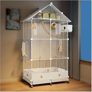 60in Large Flight Bird cage, Equipped with Bird's Nest，Ladder, Swing, Feeder, etc. with Wheels for Easy Outdoor Movement, Suitable for Parrots, Pigeons (White, 28.4" L x 14.2" W x 60" H)