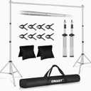 EMART Backdrop Stand 10x8.5ft(WxH) Photo Studio Adjustable Background Stand Support kit with 2 Crossbars, 8 Clamps, 2 Sandbags and Carry Bag for Parties, Events Decoration, Wedding, Photography-Silver