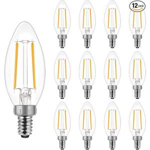 60W Equivalent LED Chandelier Light Bulbs, Dimmable, E12 Base, Clear B11 LED Filament Candelabra Bulbs, 2700K Soft White, 12 Pack. 2 Bulbs is Broken