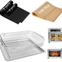 Air Fryer Accessories for Emeril Lagasse 26 Qt Extra Large & Everyday 360, Emeril Lagasse Air Fryer Basket and Pans for Oven with 100Pcs Disposable Parchment Paper, 4Pcs Reusable Teflon Mat