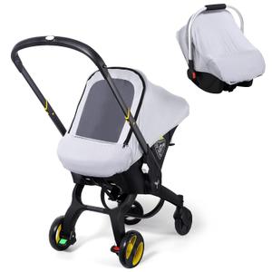 Car Seat Covers for Babies, Original Infant Car Seat Cover for Boys Girls, Kick-Proof Carseat Canopy with Adjustable Breathable Mesh Peep Window & Pocket, Universal Carrier Cover Newborn Shower Gift (Grey-Blue)