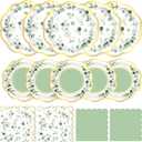 Funnymoom 200 Pcs Eucalyptus Party Supplies Kit Sage Green Disposable Paper Dinner Dessert Plates Luncheon Napkins and Beverage Napkins for Birthday Baby Shower Bridal Shower Wedding Party 50 Guests