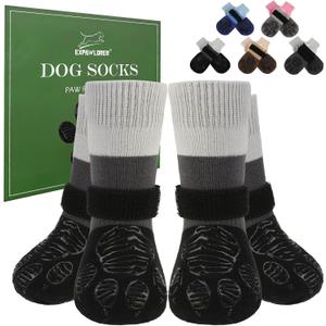 EXPAWLORER Anti Slip Dog Socks to Prevent Licking Paws,Dog Shoes for Hot Pavement, Dog Booties for Hardwood Floors, Dog Boots & Paw Protectors with Grippers for Small Medium Large Senior Dogs Black XS