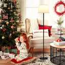 Modern Floor Lamp with Adjustable Brightness, Remote Control, Black, LED Bulbs, White Shade, Foot Switch, Easy Assembly