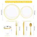 WELLIFE 350-Piece Gold Disposable Plates and Cutlery Set - Premium 10.25" Dinner Plates, 7.5" Dessert Plates, 9oz Cups & Cutlery for Weddings, Catering Events - 50 Guest Service - Elegant & Sturdy