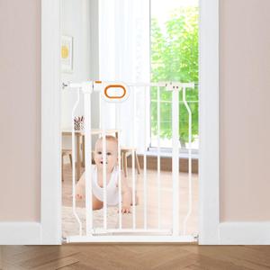 owlie Small Narrow Baby Gate for Stairs Doorways Hallways 23.6-27.6 Inch Wide Pressure Mounted Baby Gate Walk Through Child Gates Toddler Dogs Pet Indoor Stairway Doorway White (30.5'' Tall)