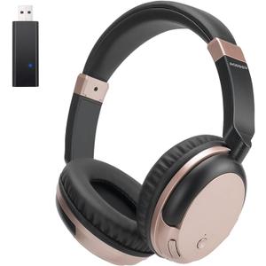 Bluetooth Wireless Over Ear Light Weight Headphone with Low Latency USB Transmitter for TV,PC,3.5mm Audio Device, Stereo Wireless Headset Built-in Microphone for Cell Phone (Rose Gold)