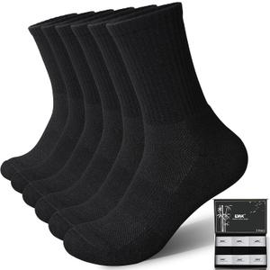 LWK Men's Bamboo Viscose Athletic Crew Socks, Thick Cushioned Moisture Wicking Breathable Running Socks, 6 Pack Gift Box