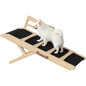 HOOBRO Dog Ramp for Bed, 15.7" Width Folding Pet Ramp with Guardrail and Non-Slip Mat, Dog Ramp for Couch, 4-Level Adjustable from 9.8" to 18.9", for Small Dogs, Natural and Black NB48PT03